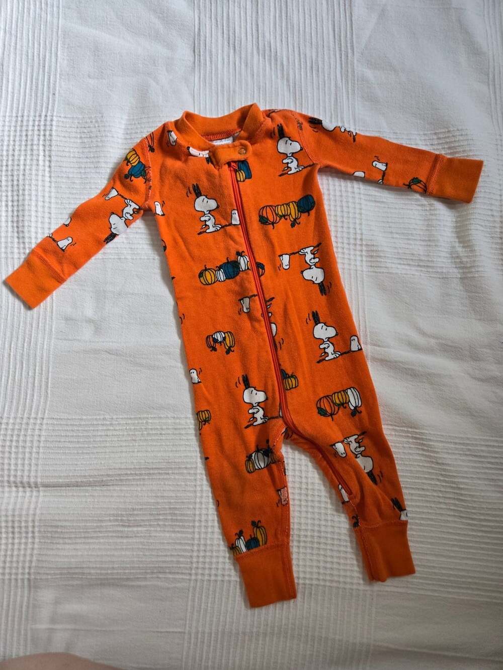 Hanna Andersson Peanuts Snoopy Pumpkin Halloween Organic Cotton Zip Sleeper